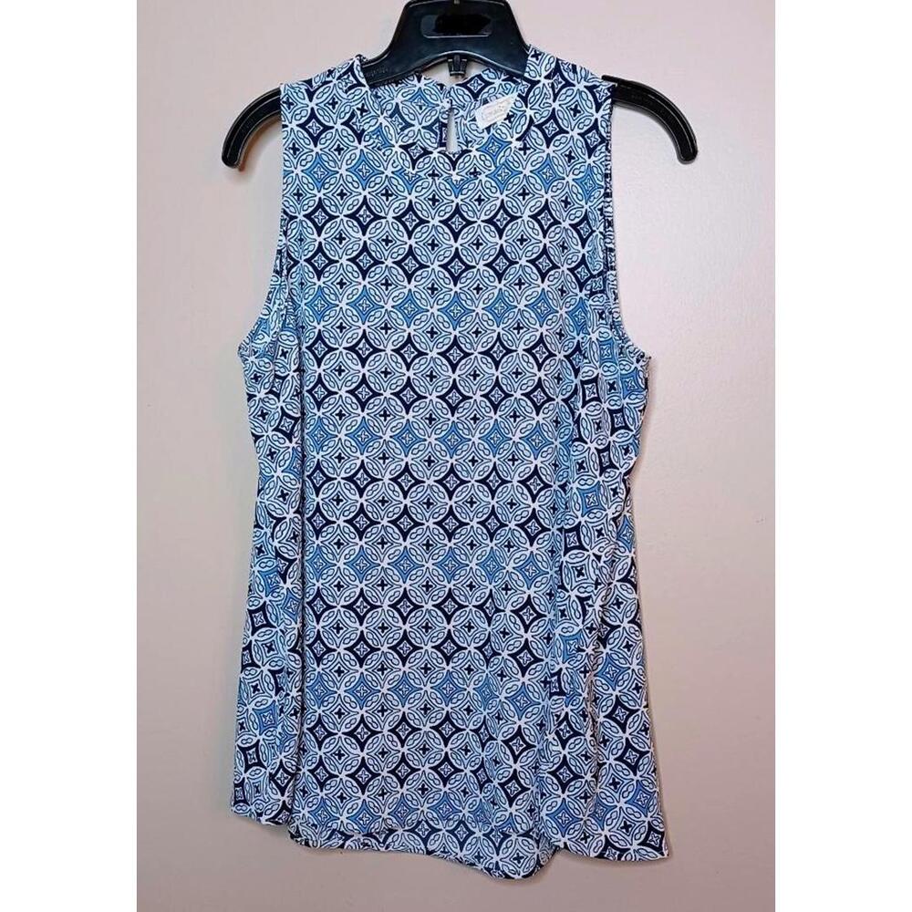 Mudpie women's blue tank L geometric Coastal Grandma